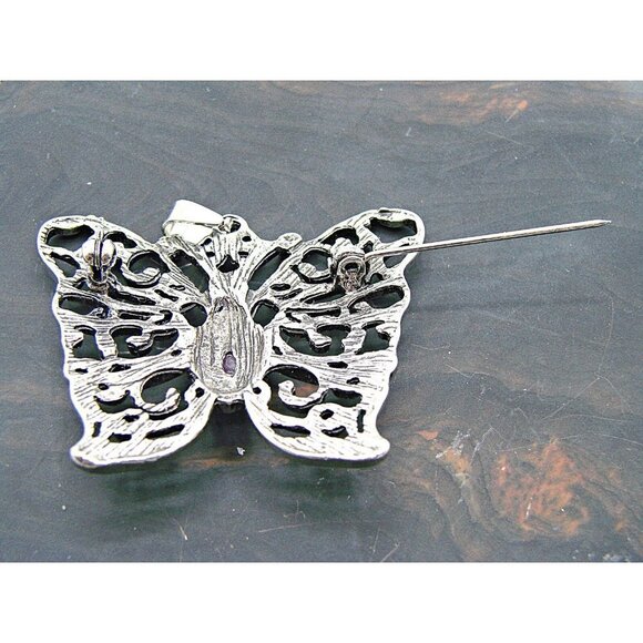 Butterfly Combination Pendant and Brooch Silver Filigree Purple Amethyst Stone - Picture 4 of 11